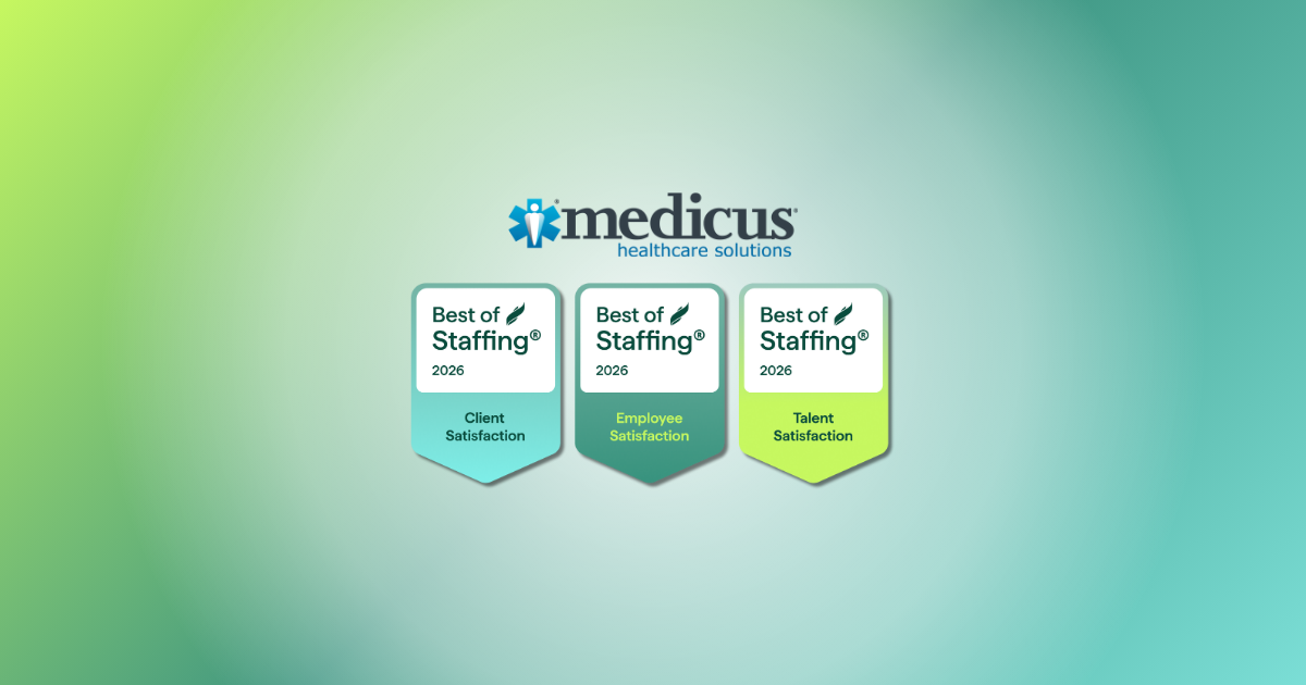 Medicus wins ClearlyRated’s 2026 Best of Staffing Awards for exceptional client, employee, and talent awards for service excellence.